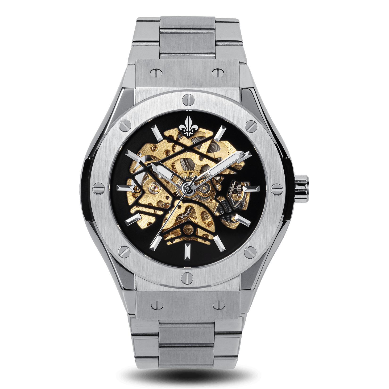 Prague Skeleton Automatic Deluxe - Silver + Silver Link Strap