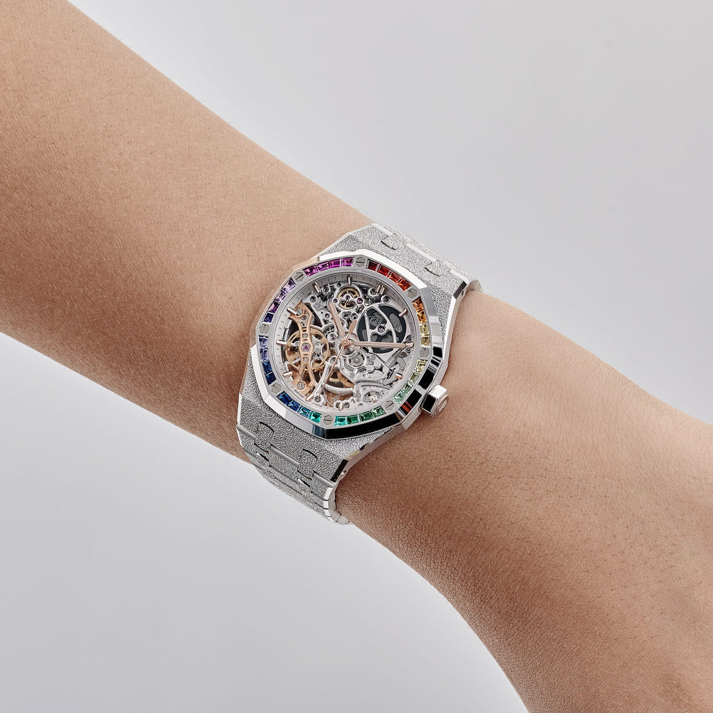Lorin x A Royal Oak Double Balance Wheel White Gold Rainbow Sapphires