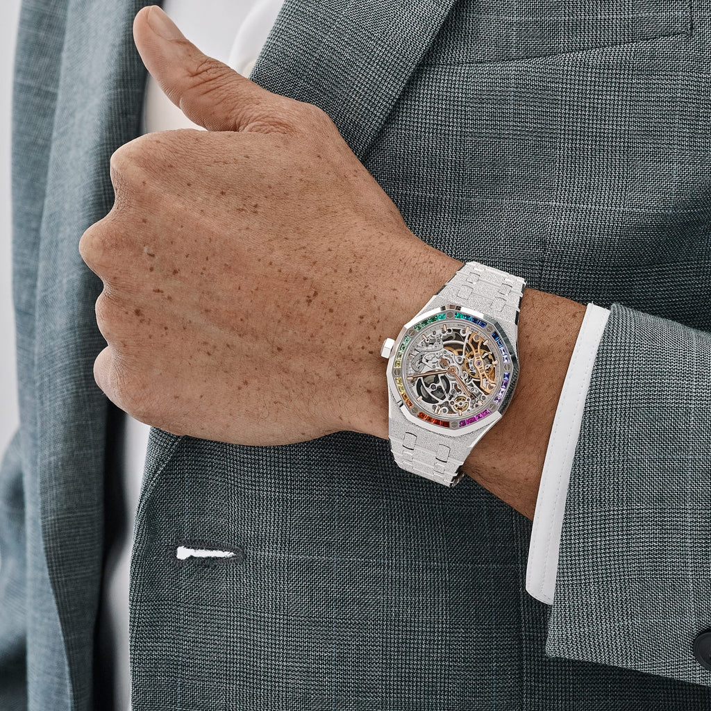 Lorin x A Royal Oak Double Balance Wheel White Gold Rainbow Sapphires