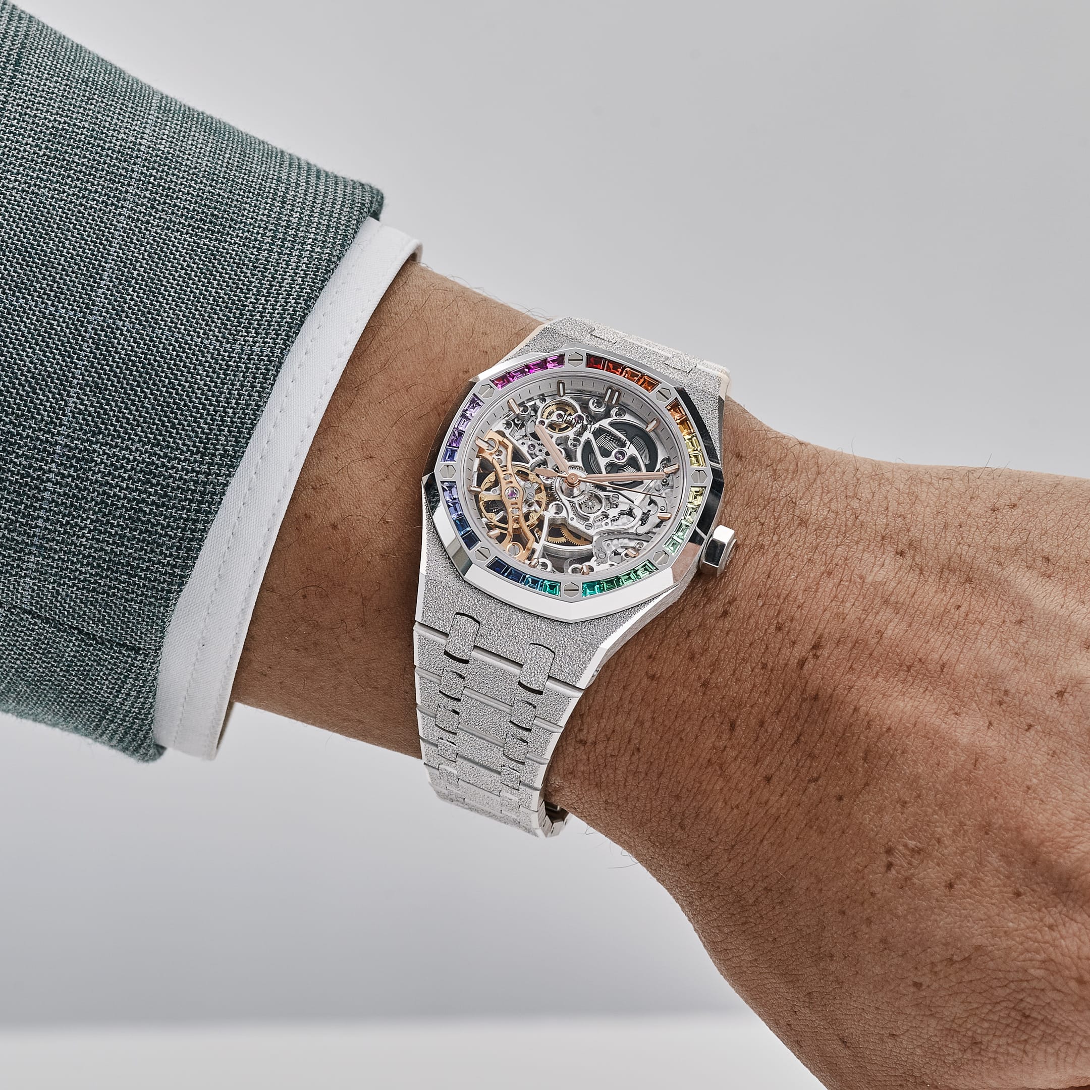 Lorin x A Royal Oak Double Balance Wheel White Gold Rainbow Sapphires