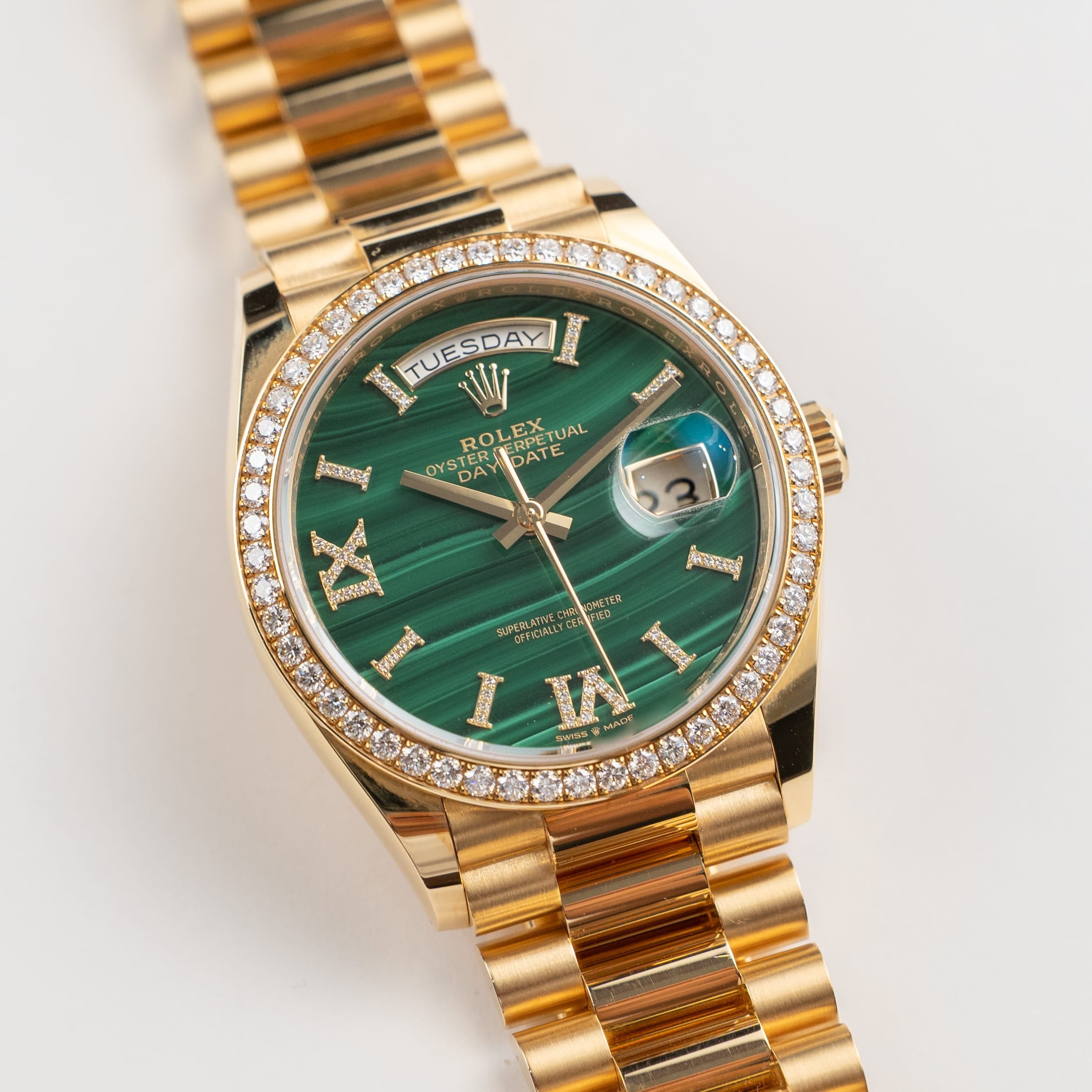 Lorin Daydate 348RBR 36mm Yellow Gold Green Malachite