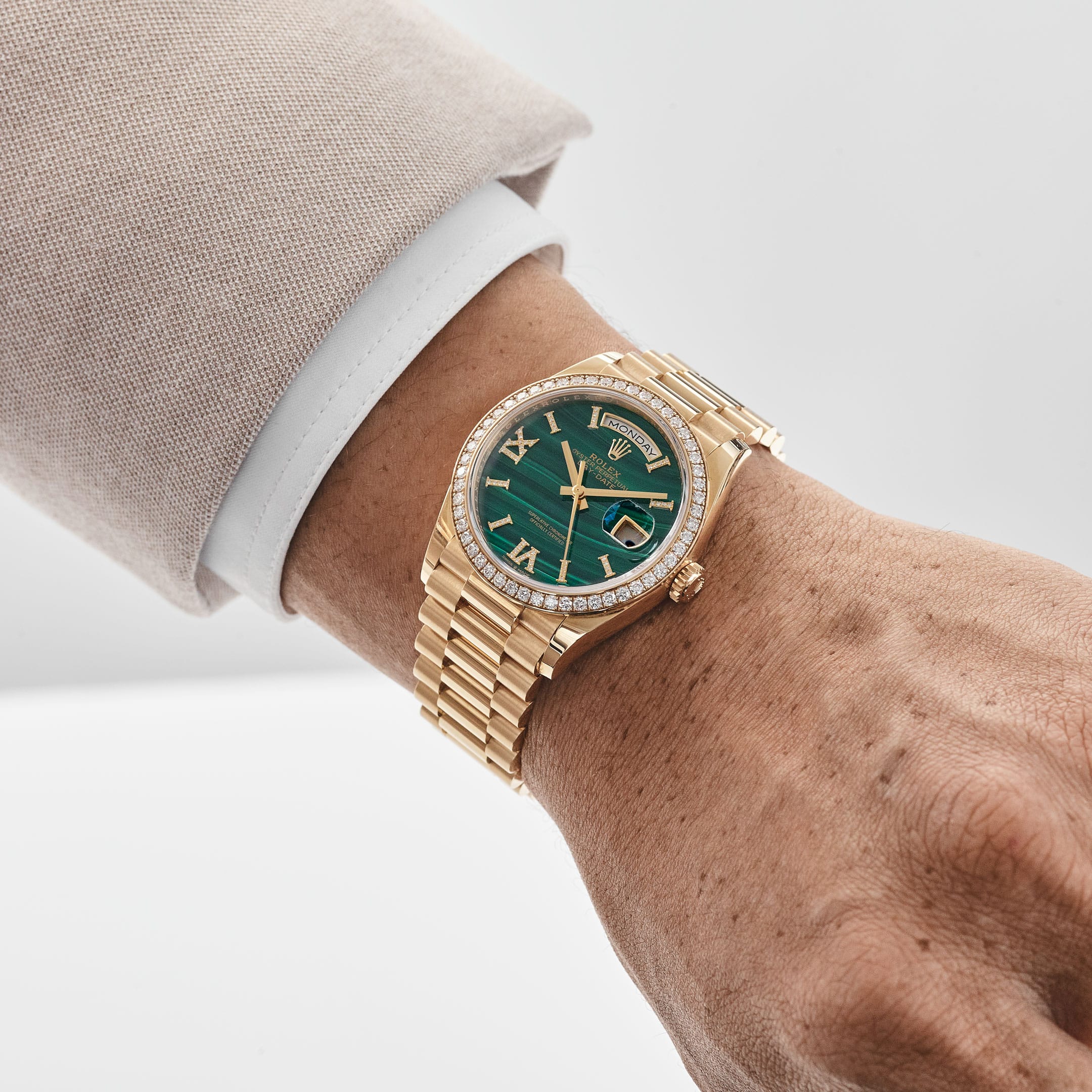 Lorin Daydate 348RBR 36mm Yellow Gold Green Malachite